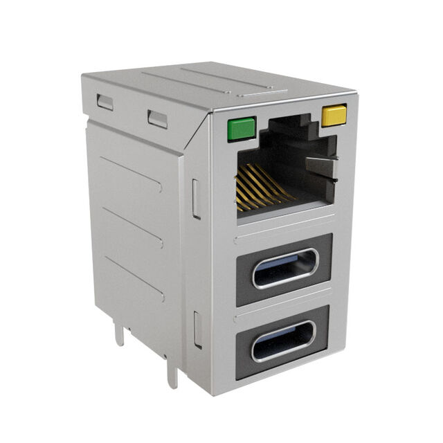 安費(fèi)諾模塊化連接器 RJE36188344CH 堆疊 RJ45，2 個(gè) USB Type C，帶 LED G/Y
