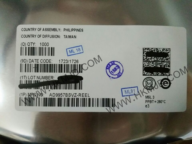 ADI AD9957BSVZ 1 GSPS正交數(shù)字升頻器，帶18位I/Q數(shù)據(jù)通道和14位DAC