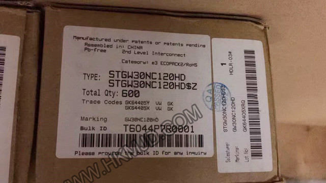 ST TO-247-3 | STGW30NC120HD：N溝道1200 V、30 A超快PowerMESH IGBT